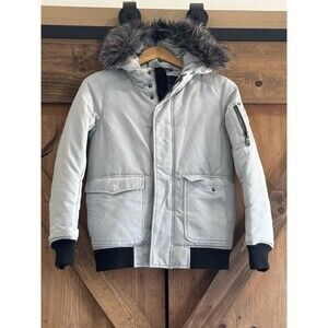 Pajar Canada Lucas Parka Jacket Youth 14/16 Gray Fur Hooded Bomber Winter Coat